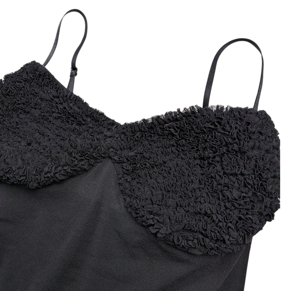 On Gossamer Ruffle Textured Semi Sheer Tank Top Layer Size Medium Black Stretchy